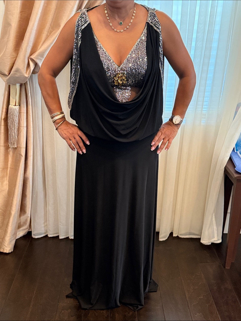 Jovani Black Gown with Silver Sequin Bodice